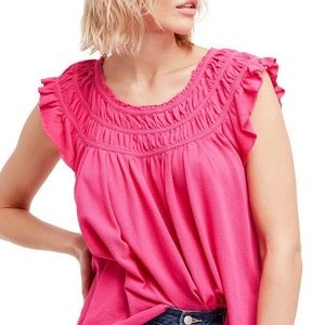 We the Free NWT Women's COCONUTS Hot Pink Gathered Top, Size Large